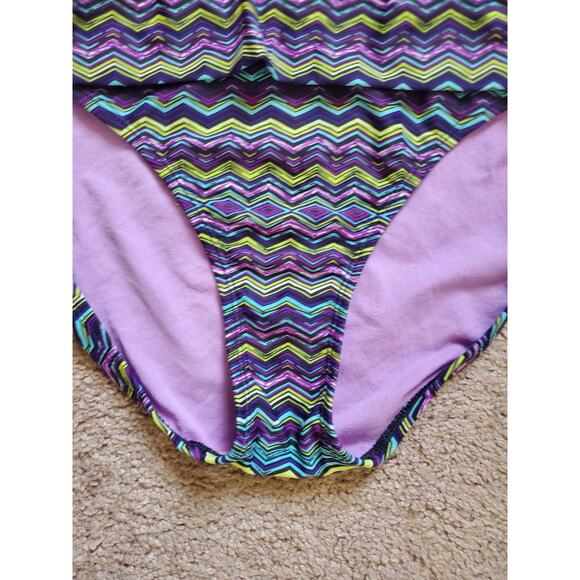 Athleta Purple Zigzag Geometric Print Foldover Bikini Swimsuit Bottom, Sz Large - Picture 4 of 8